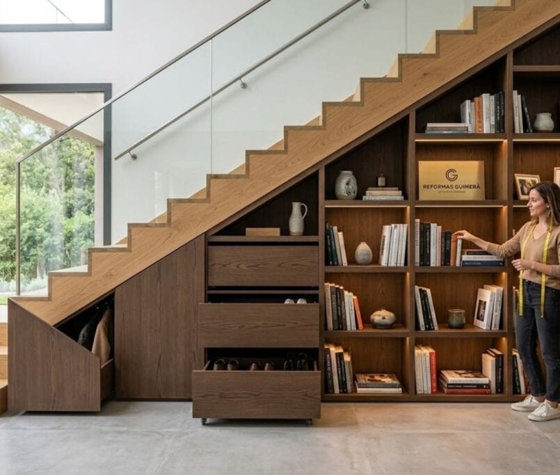 Convierte rincones y bajos de escalera en almacenaje útil. Soluciones de carpintería a medida en Vallvidrera con Reformas Guimerà. ¡Gana metros en tu casa!
