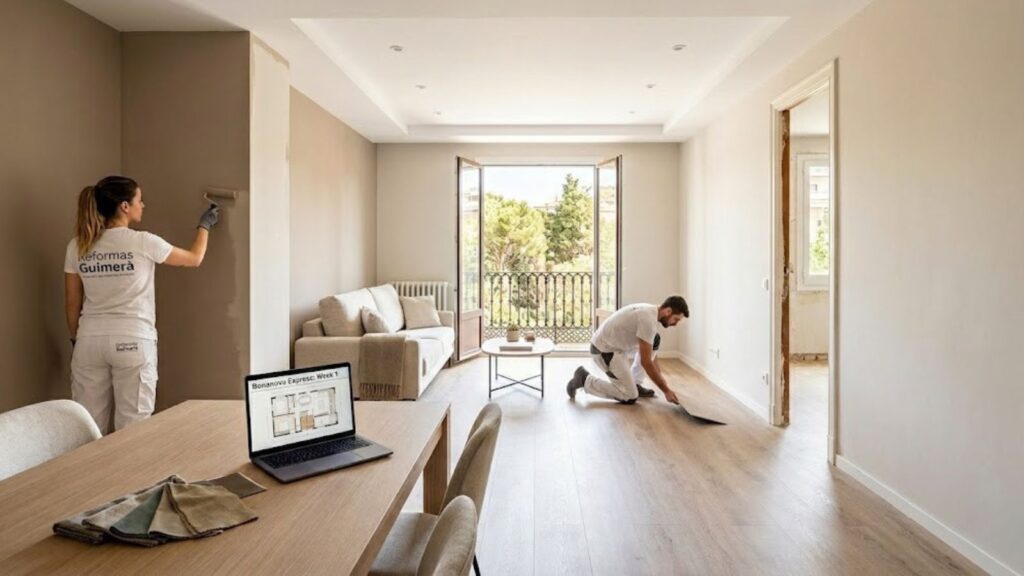 Renovaciones rápidas alto impacto: pintura profesional, suelos vinílicos, cambio sanitarios. Resultados visibles mínimo tiempo sin obra pesada.