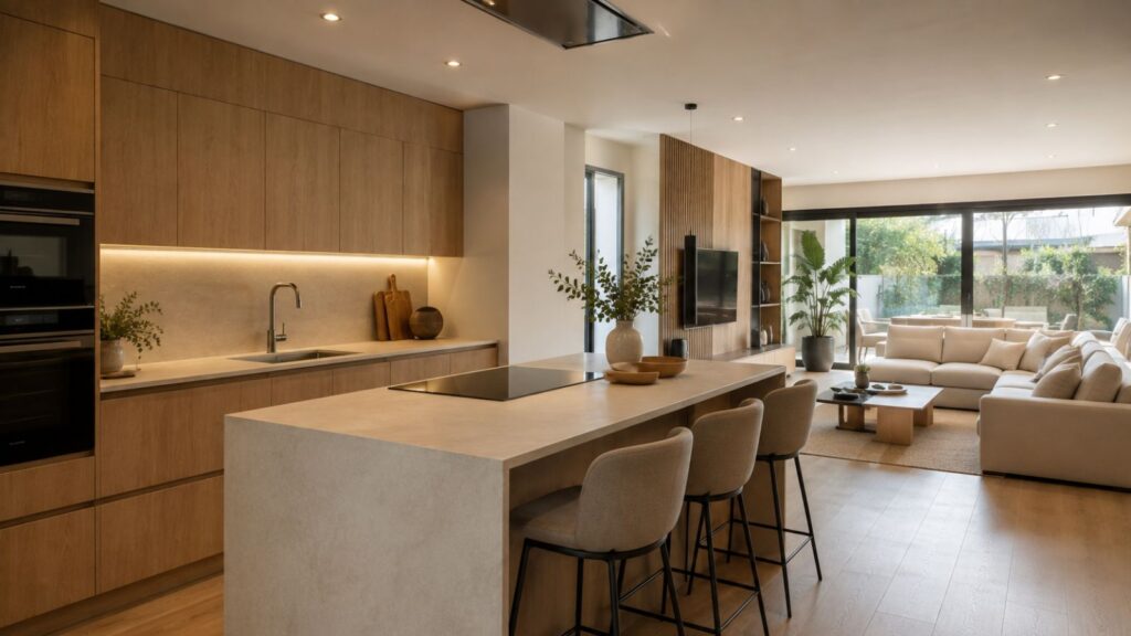 Comparamos isla y península de cocina según espacio, circulación, almacenamiento y forma de vida para elegir la solución más funcional.