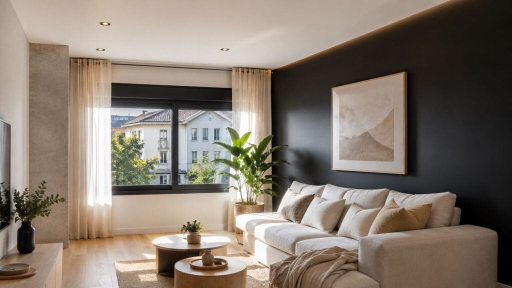 El negro no siempre reduce visualmente una habitación. Aprende a usar colores oscuros con luz, contraste y materiales adecuados.